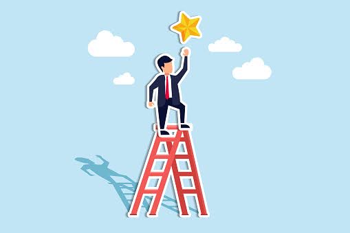 Student climbing a ladder to reach a star, symbolizing ambition, growth, and future success through industry exposure.